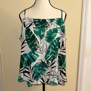 *NEW W TAGS* JENNIFER LOPEZ Tropical Green Leaf Print Women's Top XL
